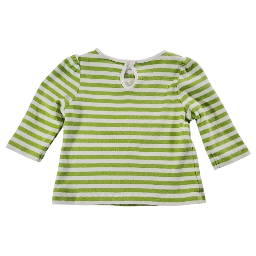 K1338 * Gymboree Girls Flower Stripe Long Sleeve Tee Green White Size 3/6M